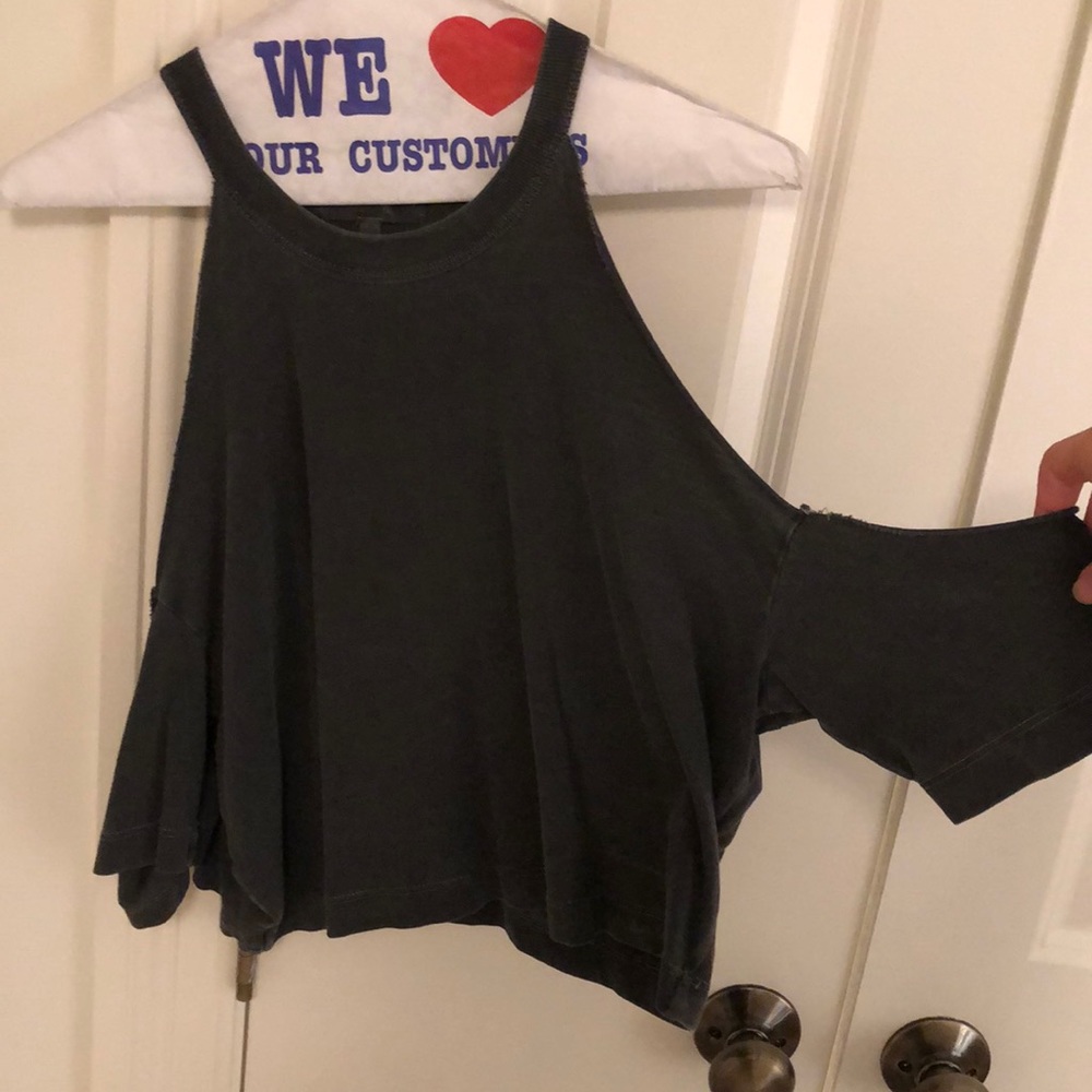 urban dark grey cutoff shoulder top